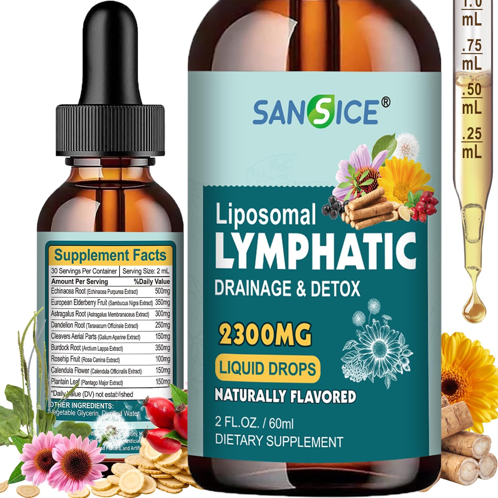 Organic Lymphatic Drainage Drops  Lymphatic Drainage Supplement with Echinace...