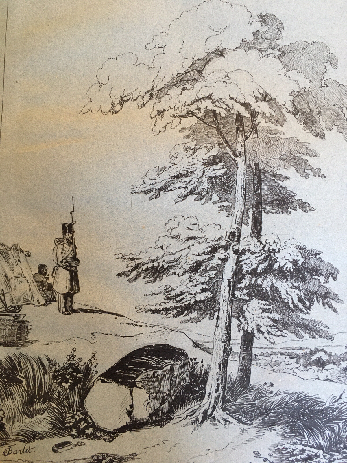 Very beautiful Large Military Drawing Original Ink 1850