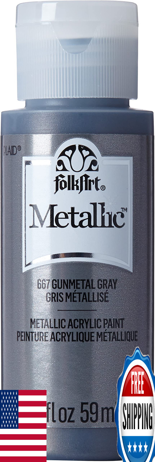 FolkArt Metallic Acrylic Paint 2oz - 667 Gunmetal Gray Shimmering Color
