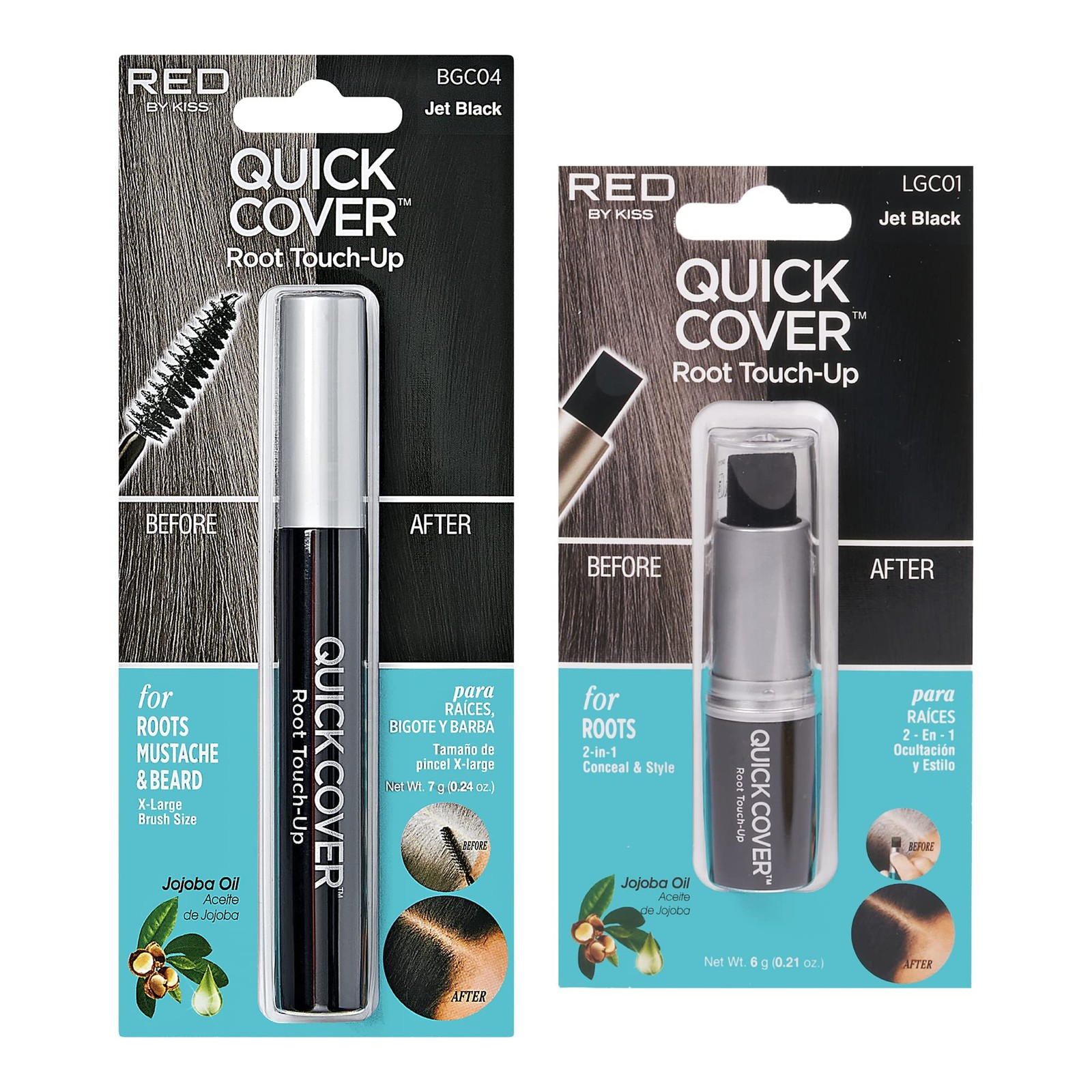 RED by Kiss Quick Cover Gray Hair Touch Up, Root 2 Piece Set, Jet Black 