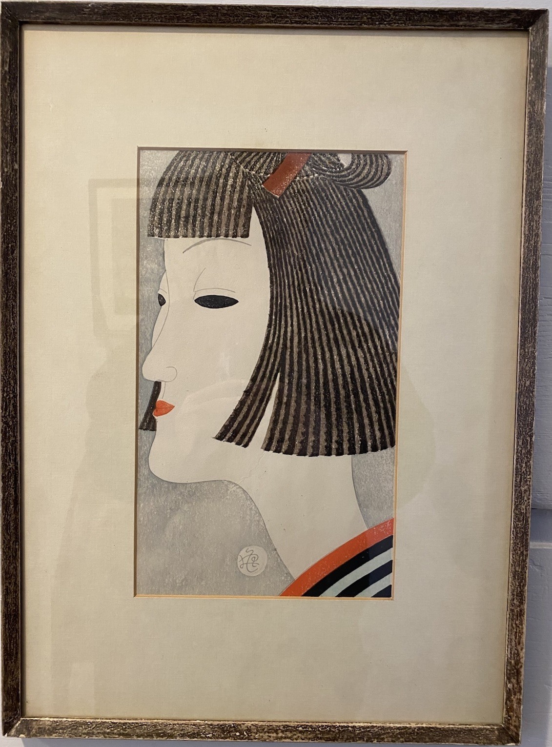 Vintage Japanese Woodblock Print Bijin Portrait Woman Framed Asian Art