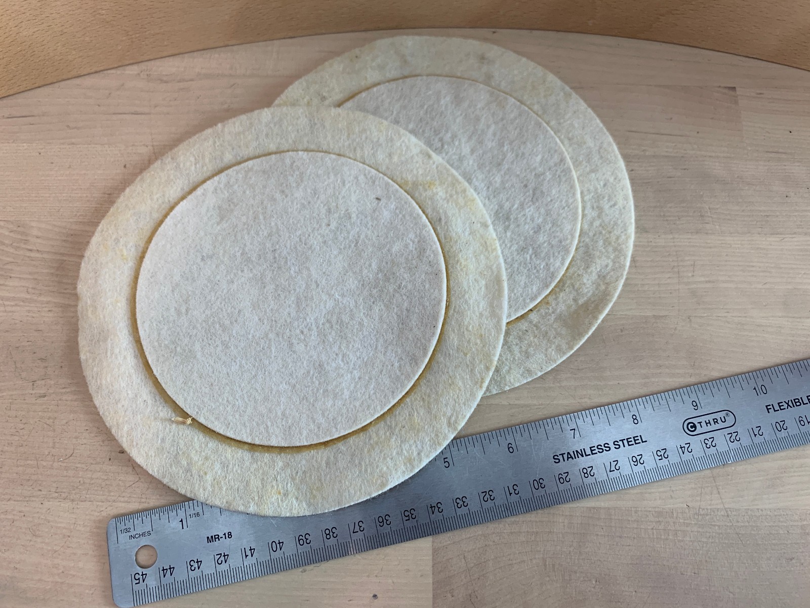 Lot of 2x Jumbo Felt Bass Kick Drum Head Beater Impact Pads 60s 70s Vtg Thick