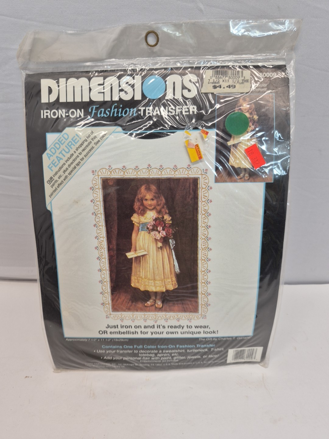 Dimensions 1992 Iron-On Fashion Transfer 80009 The Gift 7-1/2” X 11-1/2”