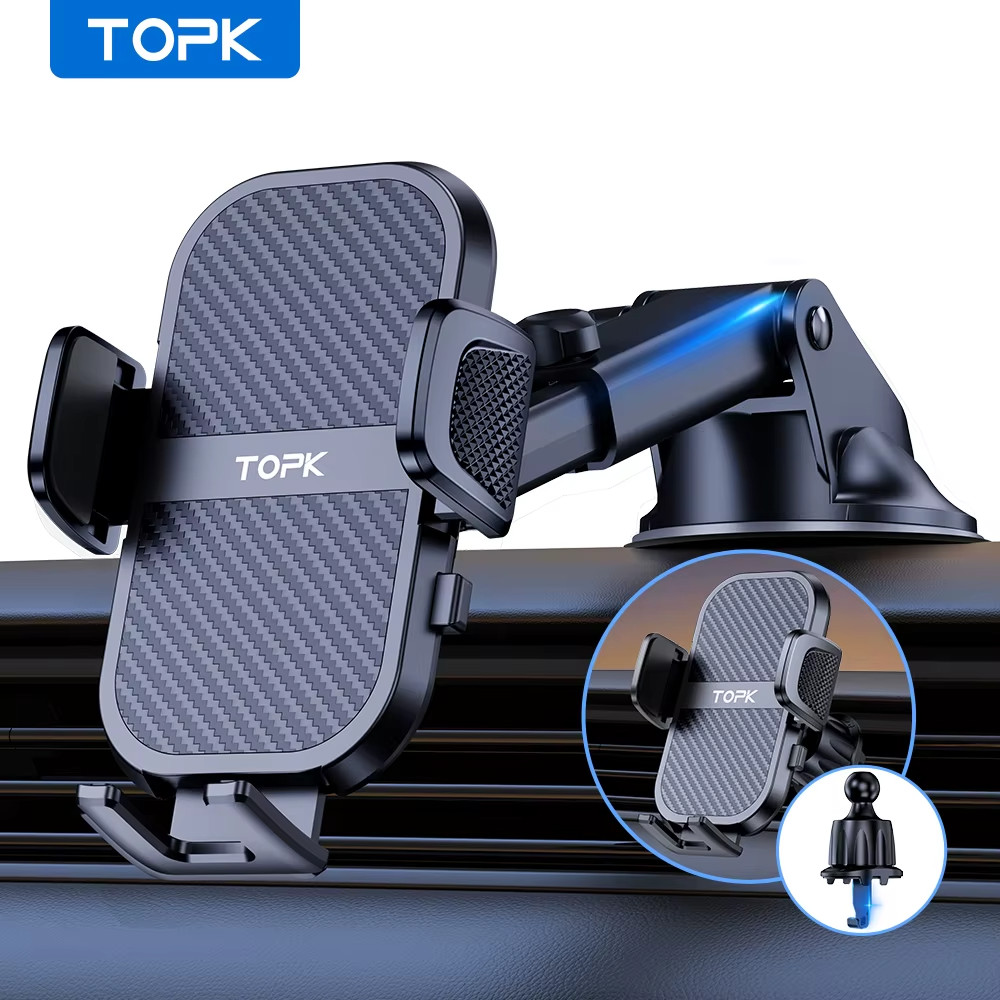 TOPK Car Phone Mount 3 in 1 Phone Holder for Car Dashboard/Windscreen/Air Vent