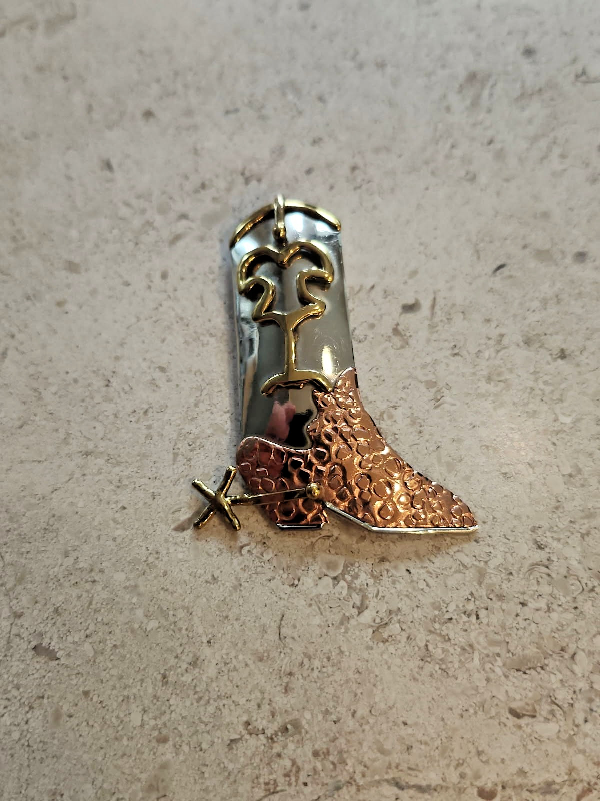 Pin Back Cowboy Boot with Spurs Copper & Brass - From Mexico Brooch / Pin
