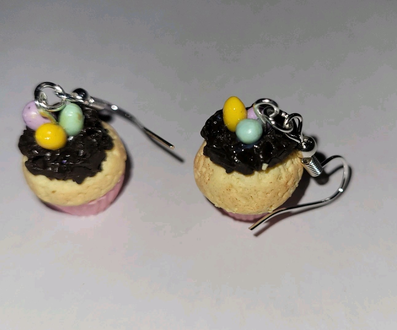 Easter Egg Nest Earrings Silver Wire Layer Baked Dessert Decorated Colored Eggs