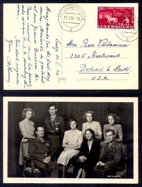 LUXEMBOURG #275 2.50Fr SINGLE PPC 1952 TO USA