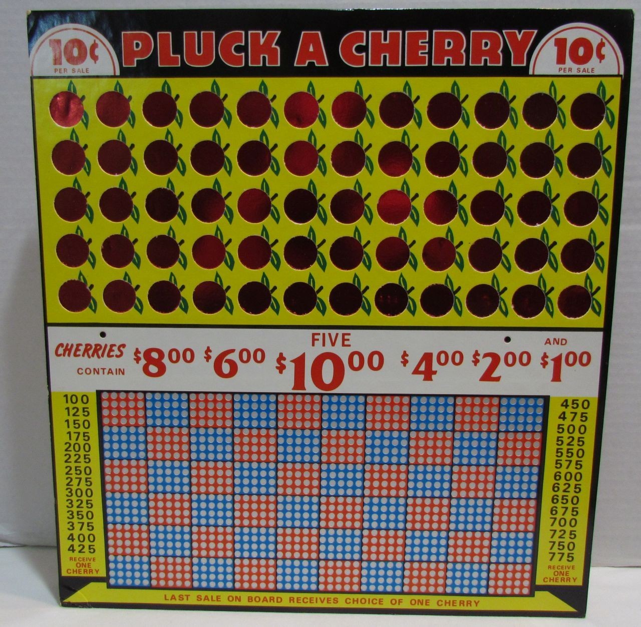 Vintage Pluck A Cherry Punch Board, Unused
