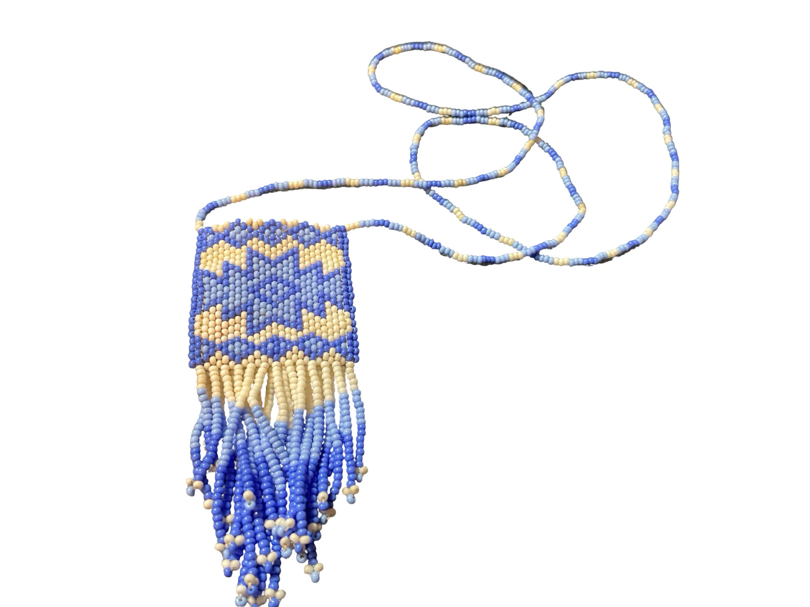 VTG Multi Color Seed Bead Pouch Necklace Amulet Sachet Medicine Bag Fringe Boho