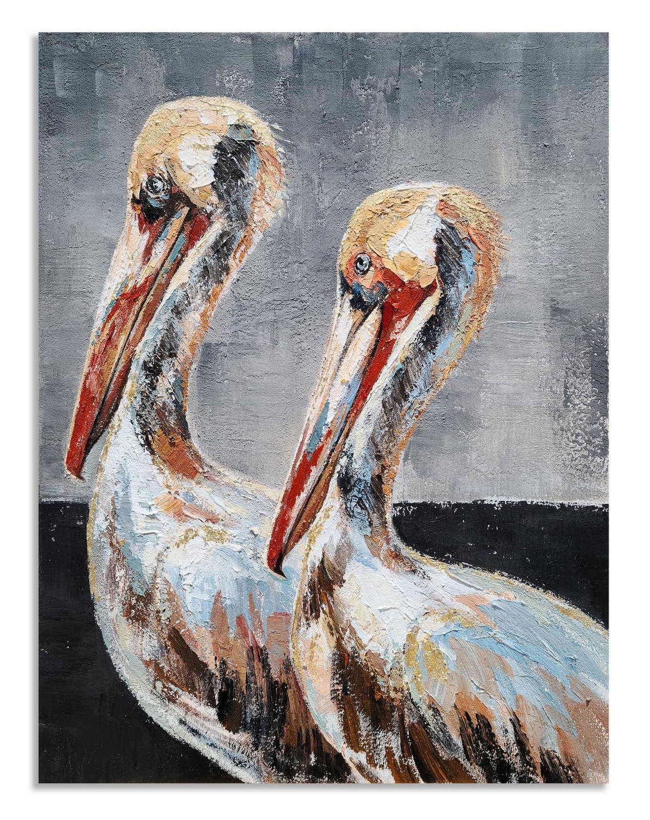 Yihui Arts Heron Canvas Wall Arts - Modern Abstract Contemporary Coastal Bird...