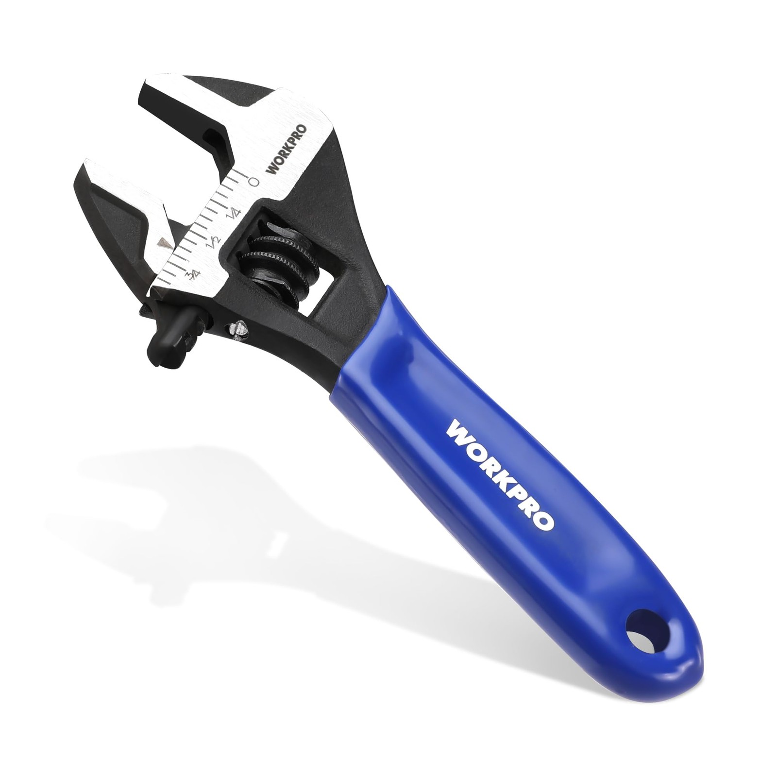 WORKPRO 4-Inch Mini Adjustable Wrench, Cr-V Steel Wide Jaw Black 4 inch, Blue 