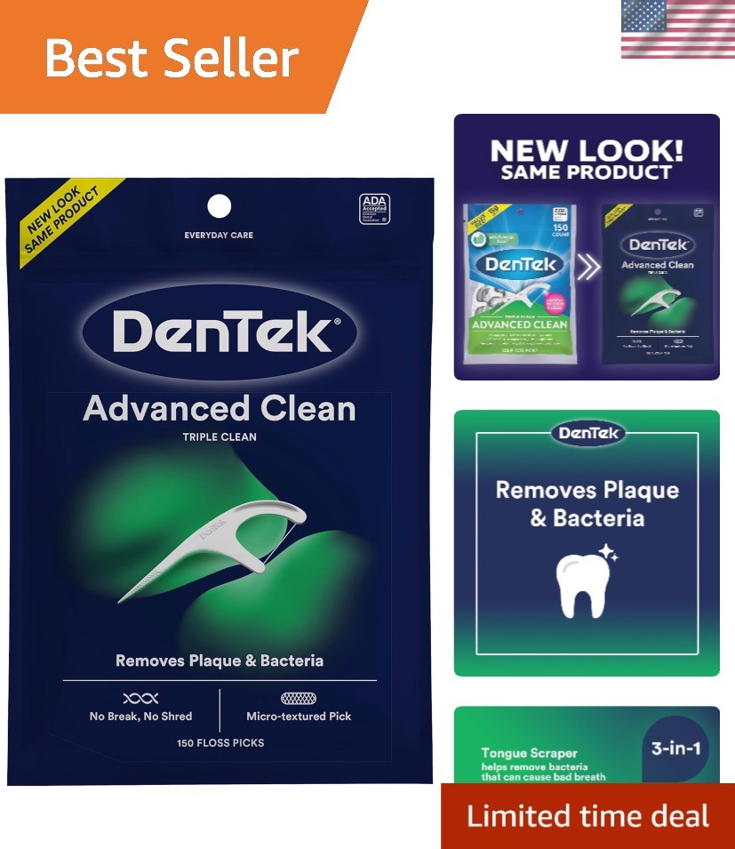 Advanced Clean Floss Picks with No Break & No Shred Dental Floss, Plaque Remo...
