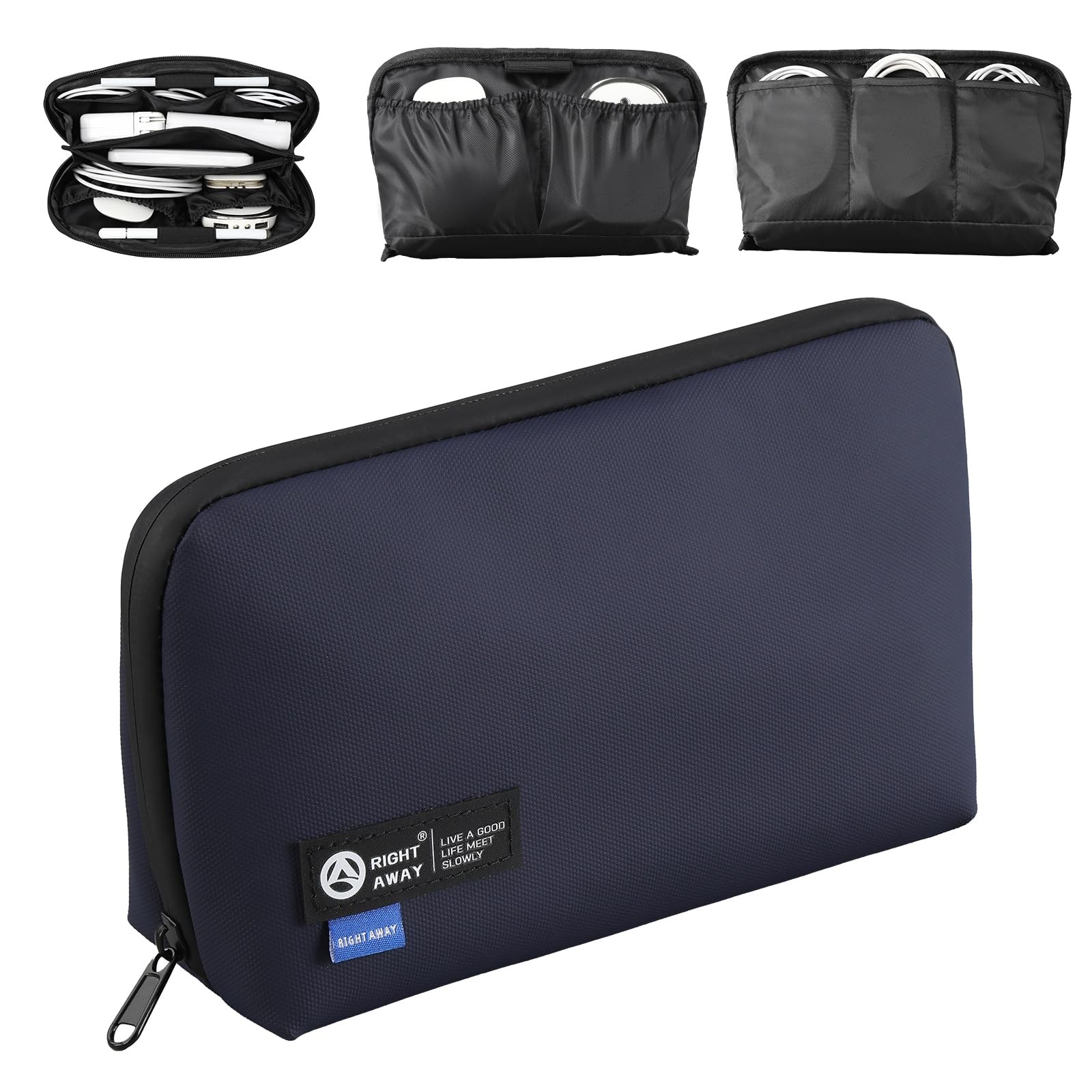 RIGHT AWAY Travel Tech Pouch，Waterproof Cord Medium, Dark Blue 