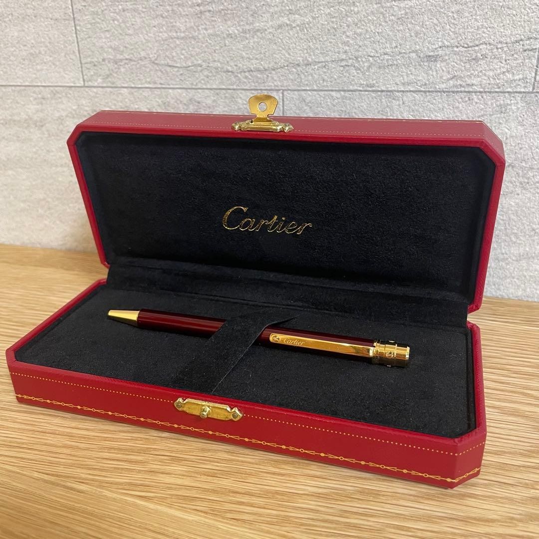 Cartier Santos Ballpoint Pen Bordeaux Gold Case Included Vintage Authentic