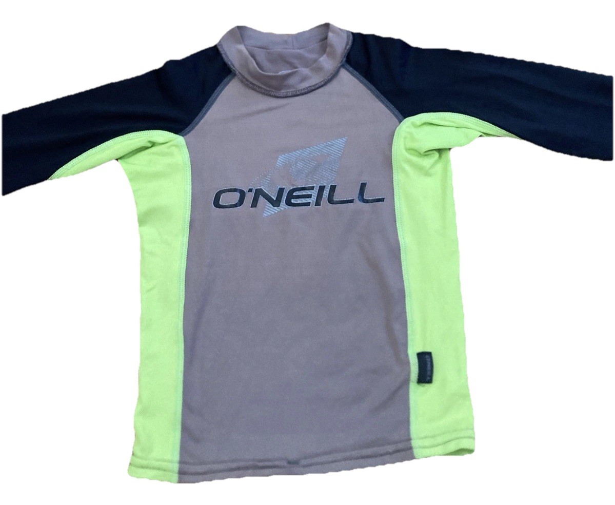 O’Neill Black Gray Green Long Sleeve Rash Guard 50+ UV Kids Size 4 *See Descrip*