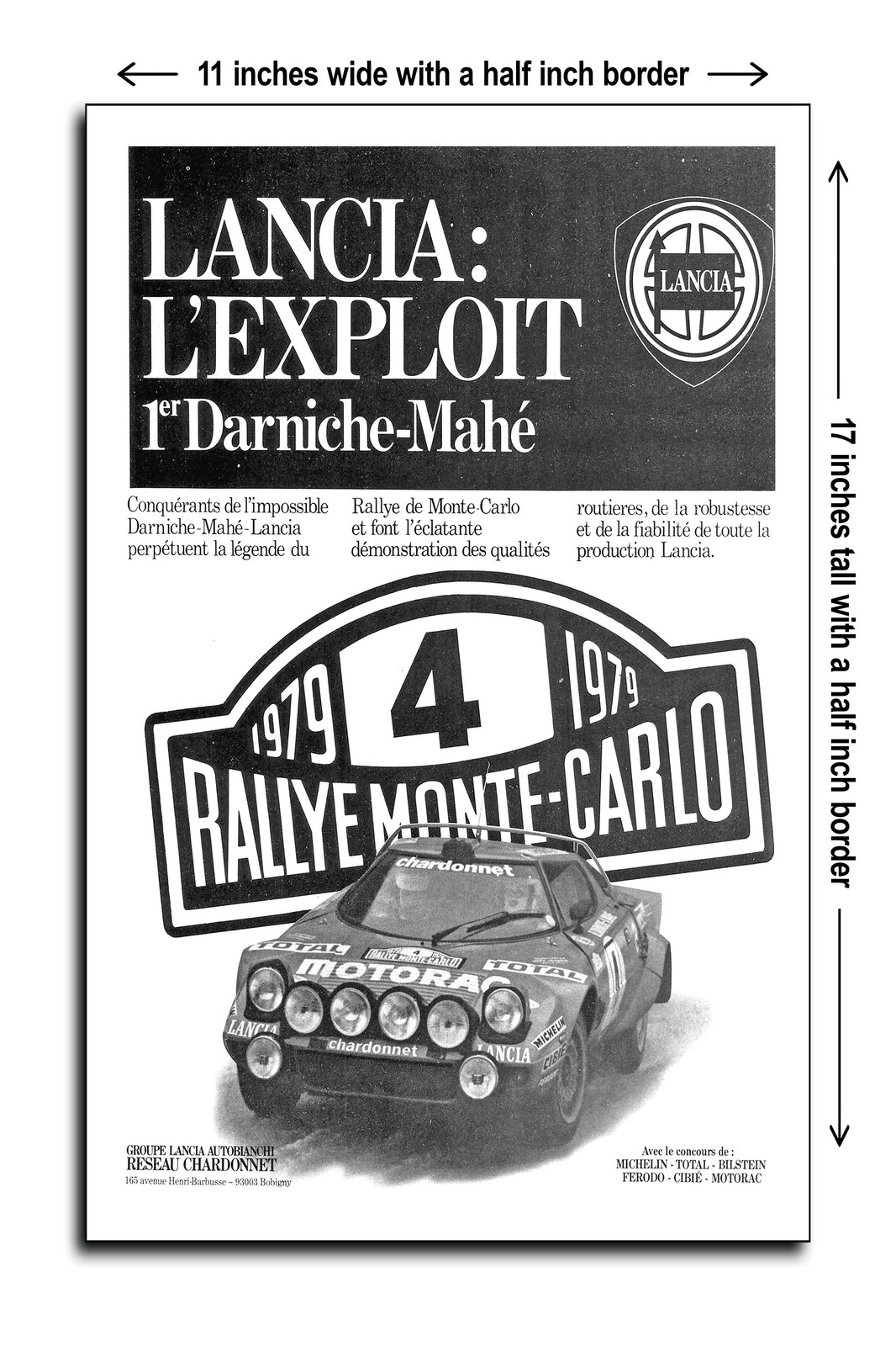 1979 Lancia L'Exploit, 1st Darniche Mahe, Rallye Monte Carlo - 11x17 Poster