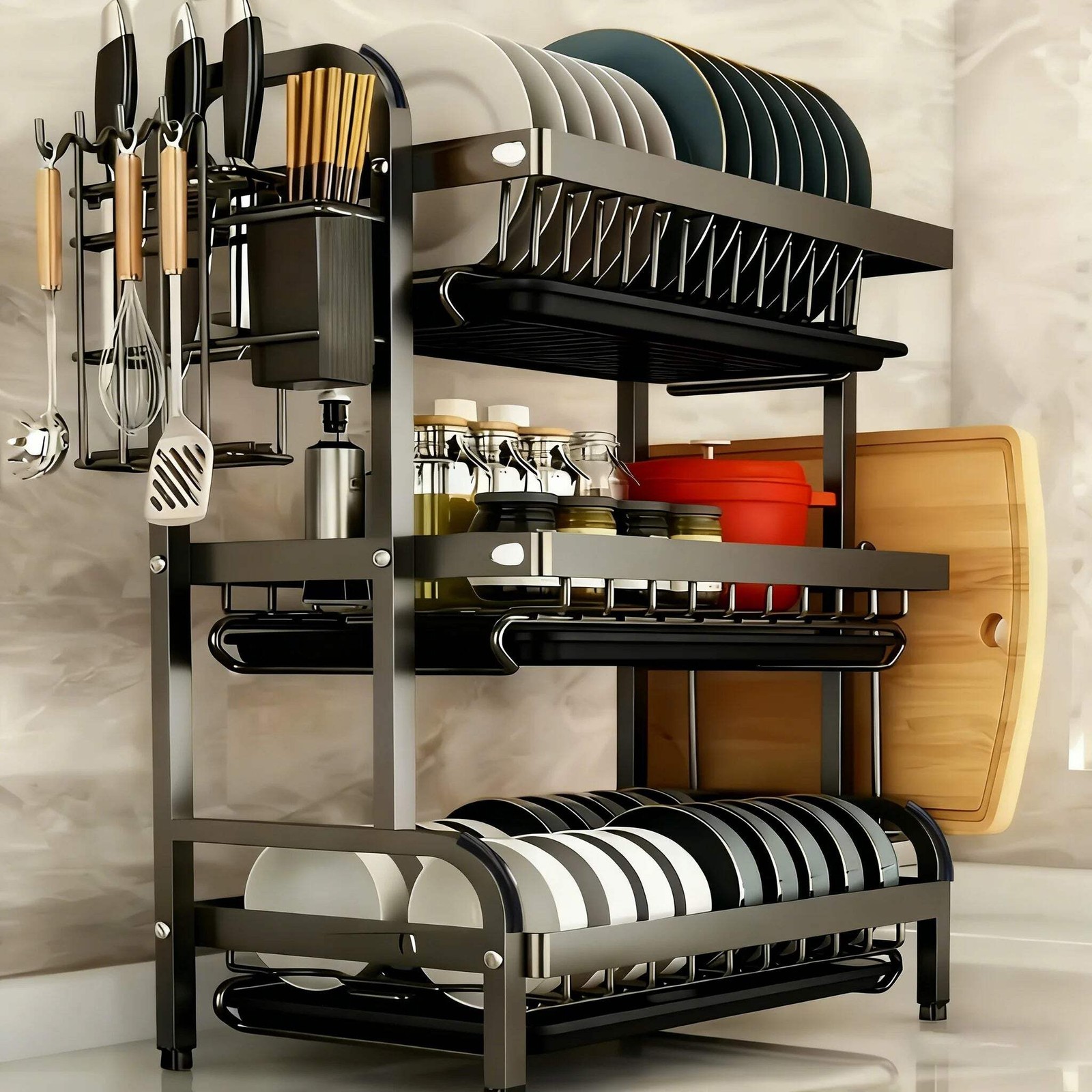 2 Tier Dish Drying Rack Large Kitchen Storage Organizer