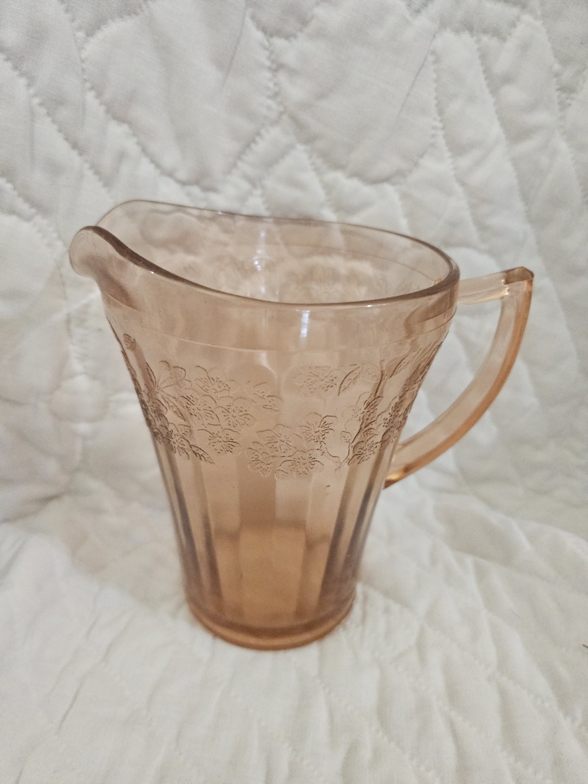 Vintage Pink Cherry Blossom Depression Glass Water Pitcher