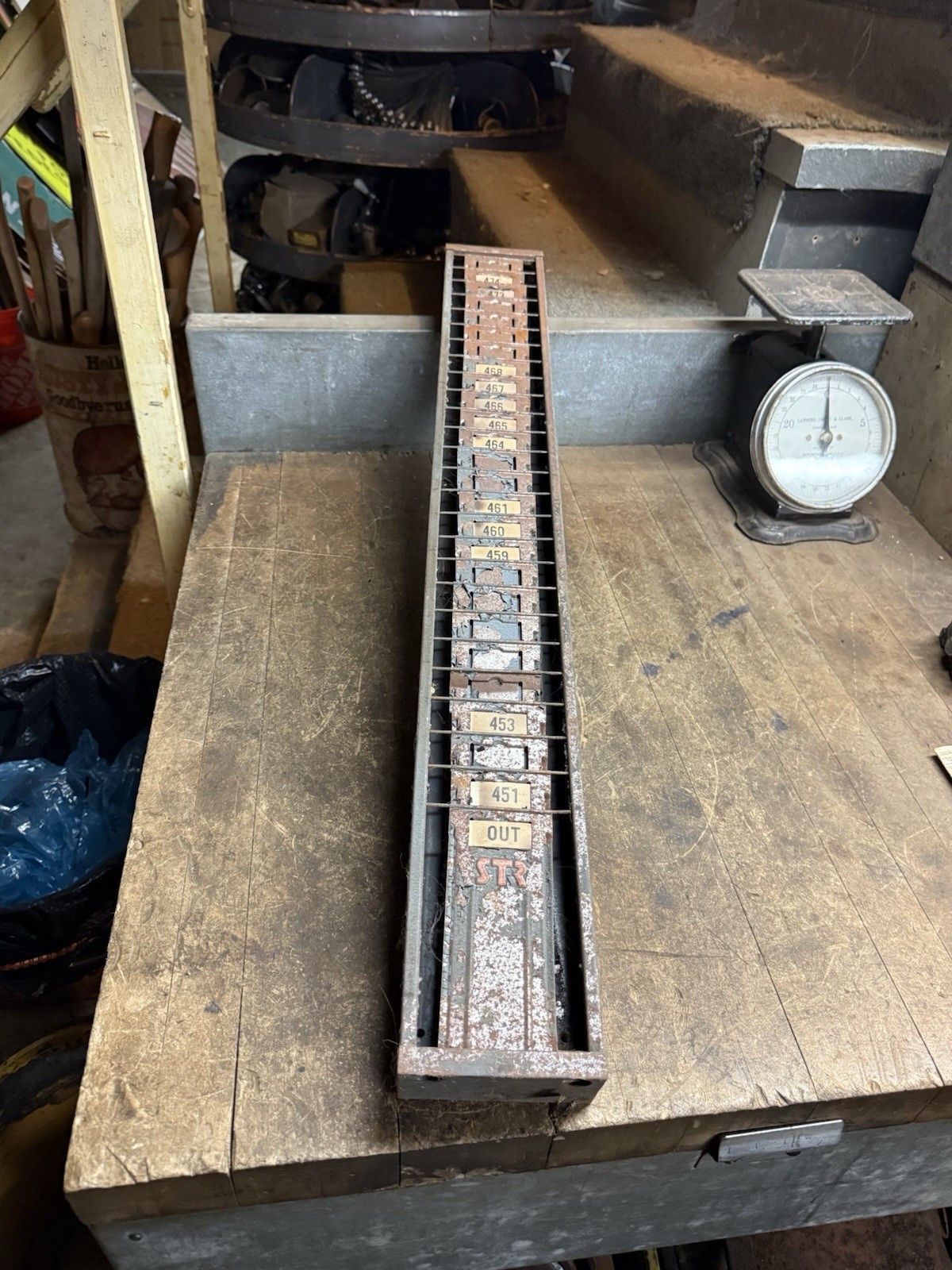 Vintage Old Retro STR In Out Time Card Holder Recorder Metal Rack Display USA