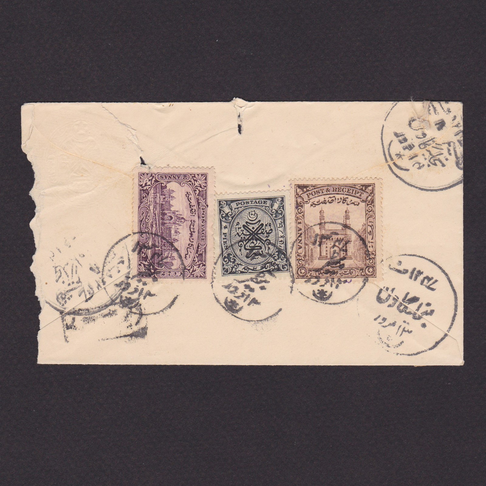 INDIA HYDERABAD, Pre-stamped registered letter with SG# 41, 43-44