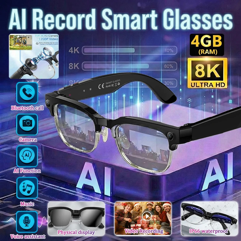 AI Smart Glasses AI Translation 8MP HD Camera 4K Shooting Image Smart Glasses