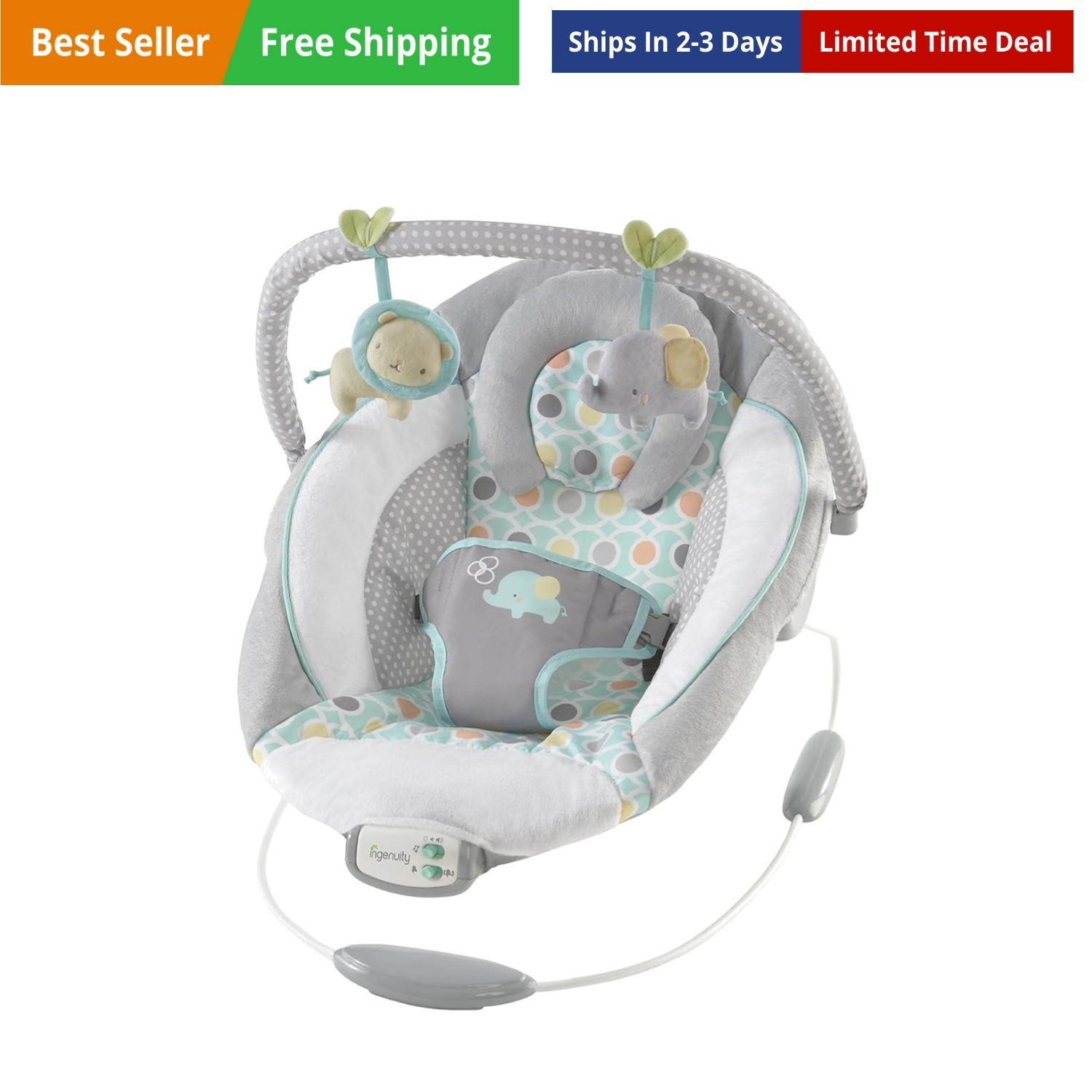 Soothing Baby Bouncer Infant Seat with Vibrations, -Toy Bar & Sounds, 0-6  Up...