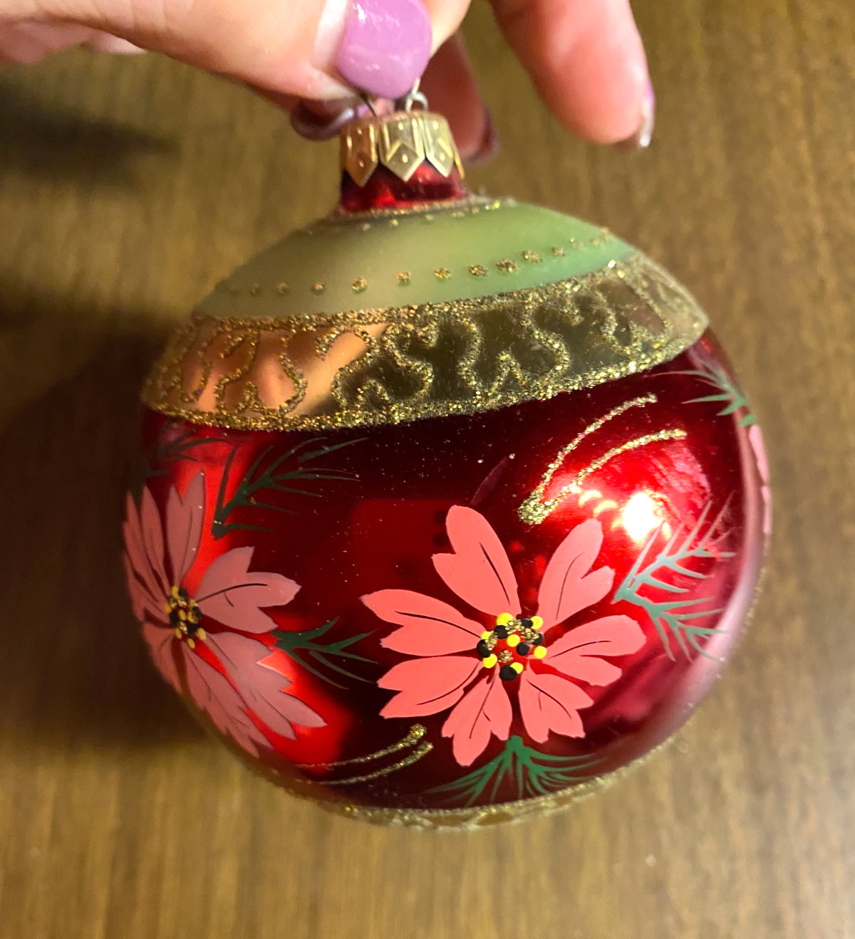 Hallmark Keepsake Blown Glass Ball Pink Poinsettias 1998 Christmas Ornament wBox