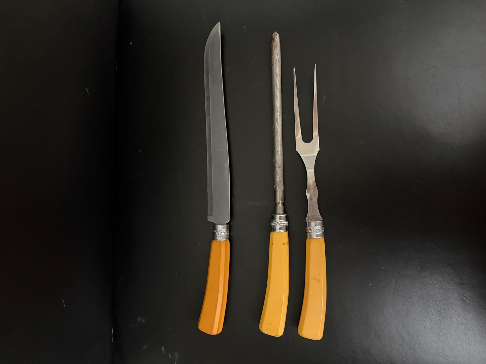 Vintage Fuller’s Stainless Hollow Ground Carving Set Knife Fork Steel 