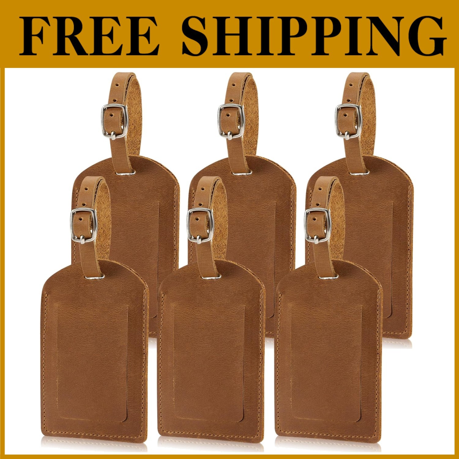 Handcrafted Genuine Leather Luggage Tags - 6 Pack