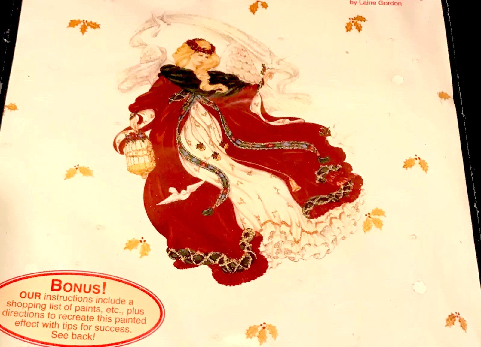 Striking GLORIOUS CHRISTMAS ANGEL Full Color Iron on Transfer Design Red Robe