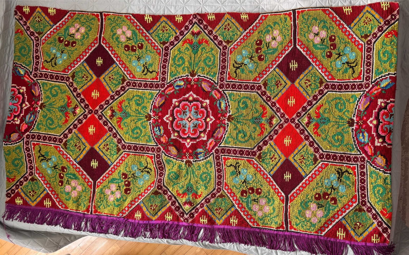 Vintage Ukrainian Hand Embroidered Folk Tapestry Wall Hanging 198x100cm 1980s