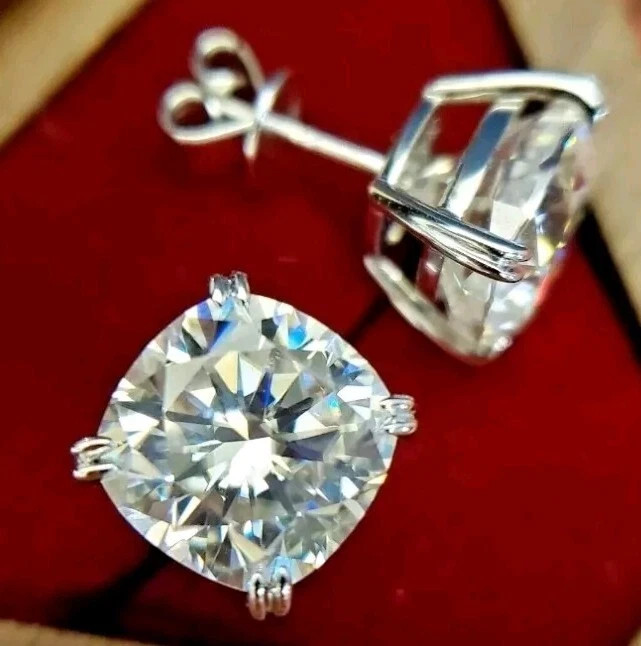 10 Ct Treated Certified Off White Diamond Solitaire Stud Earrings, 925 Silver