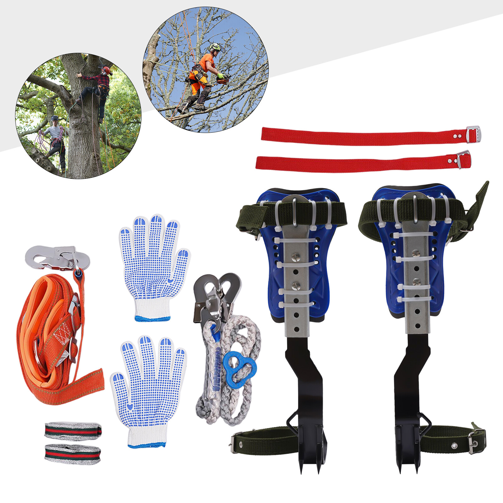 Tree Climbing Spike Set Adjustable Pole Climbing Gear Kit W/Safety Belt Portable