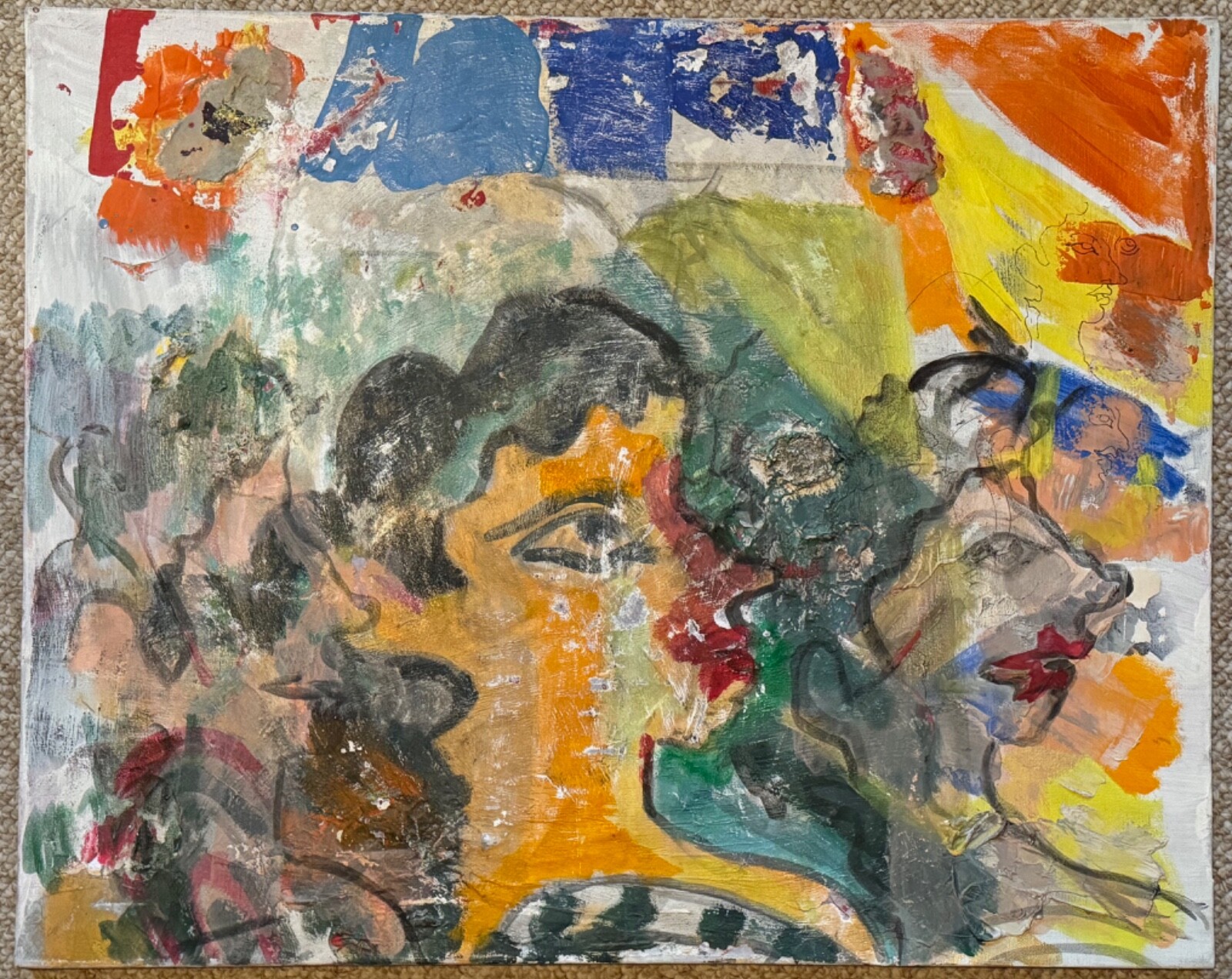 Textured Vintage Abstract Figural Painting Modern Art Wall Hanging Pollack #3