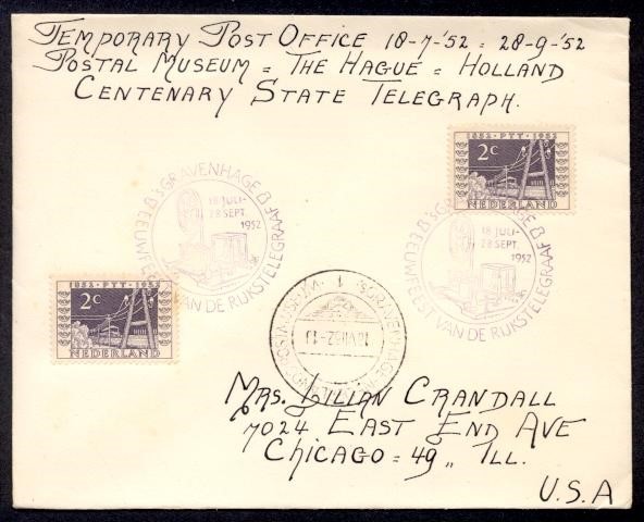 NETHERLANDS 1952 POSTAL MUSEUM CANCEL