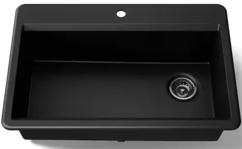Kohler Lassen Neoroc Composite Matte Black Kitchen Sink 33x22x9 Dual-Mount