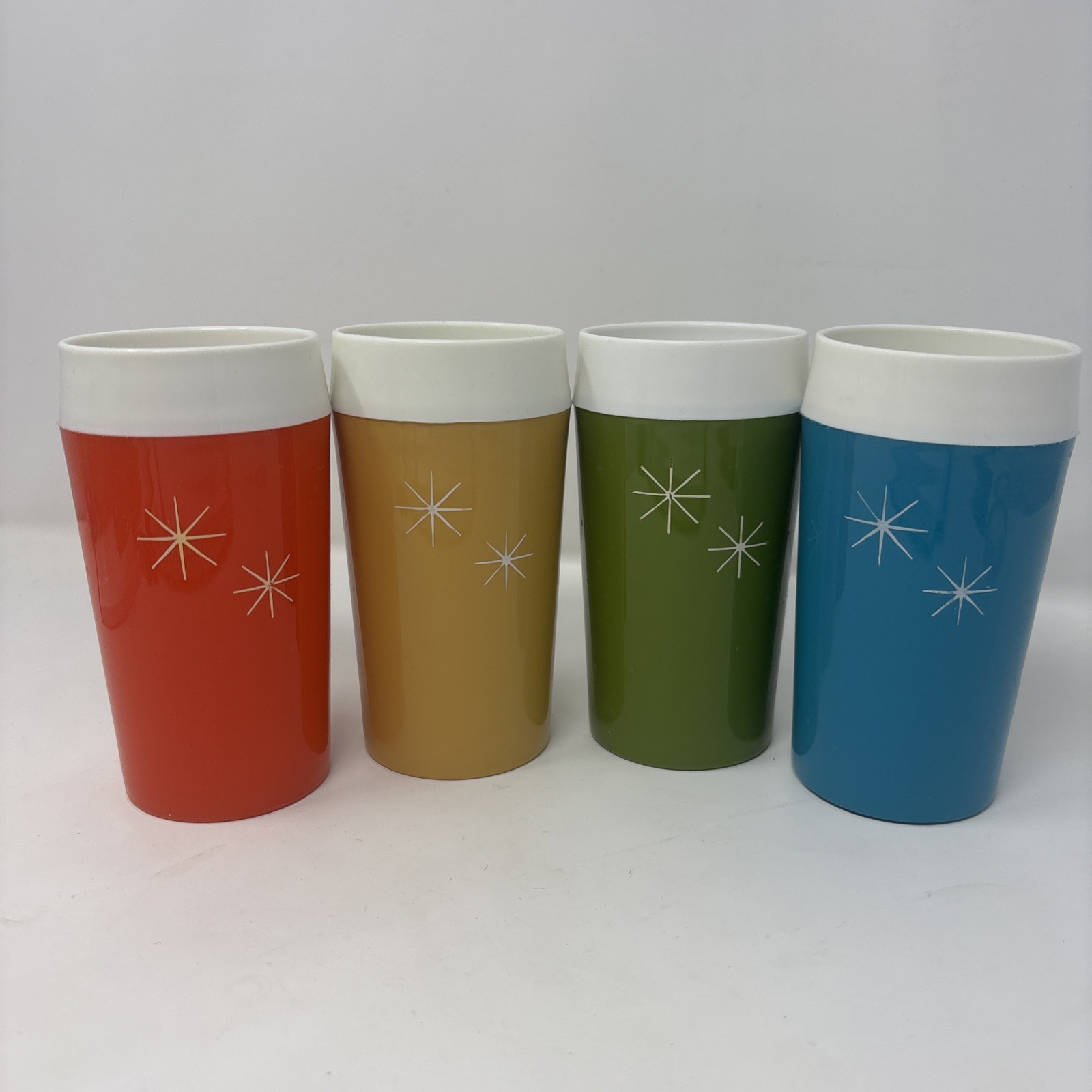 VTG MCM Retro Atomic Starburst Insulated Set Of 4  5.25” Tall Unique 