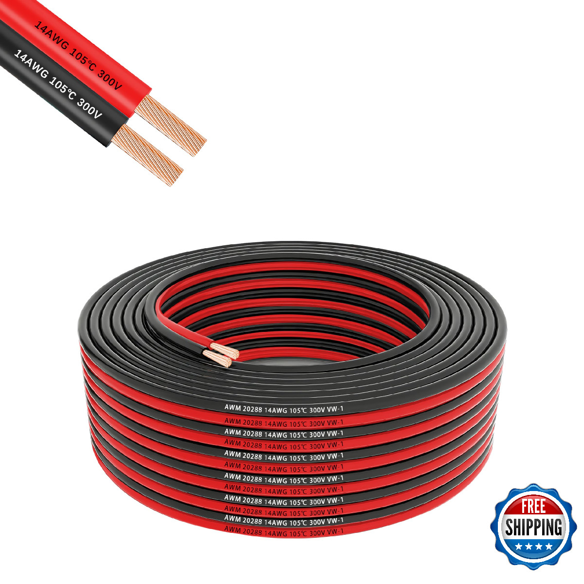 14AWG 2-Conductor Flexible Parallel Wire 100ft Red/Black Low Volt Electrical