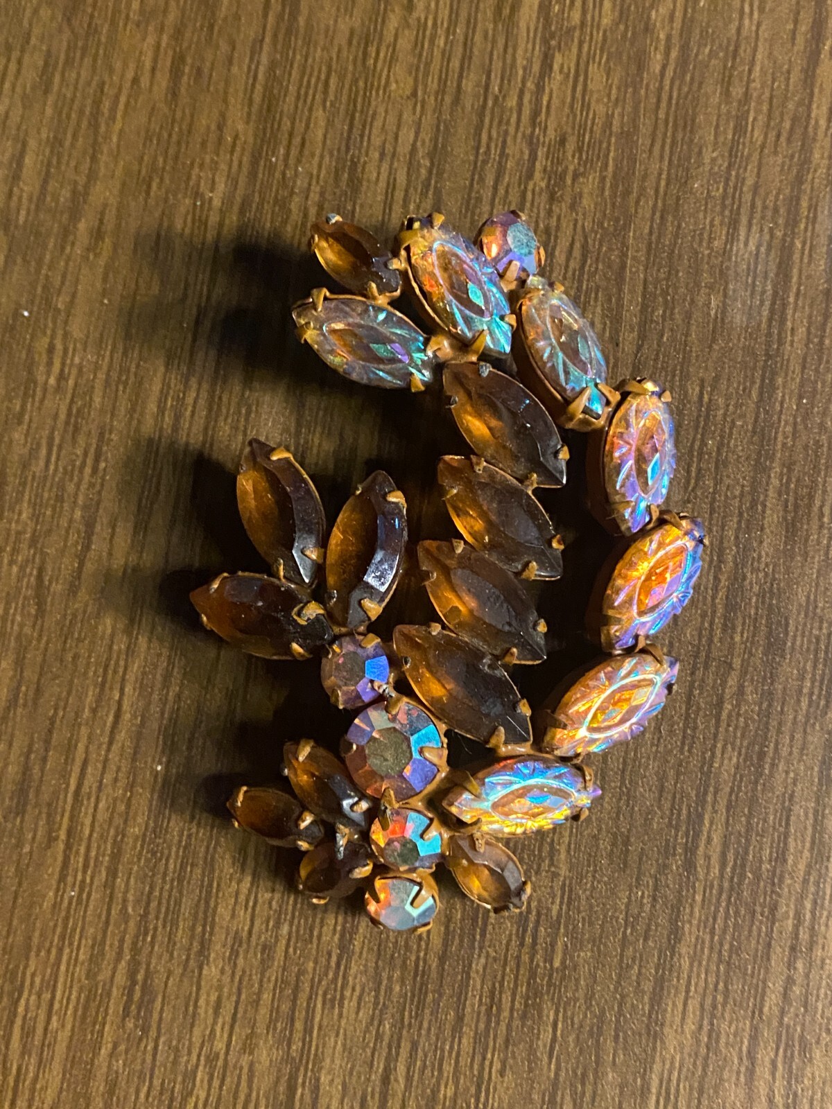 Vintage Aurora Borealis Glass Rhinestone Gold Tone Pin Brooch 2 1/2"