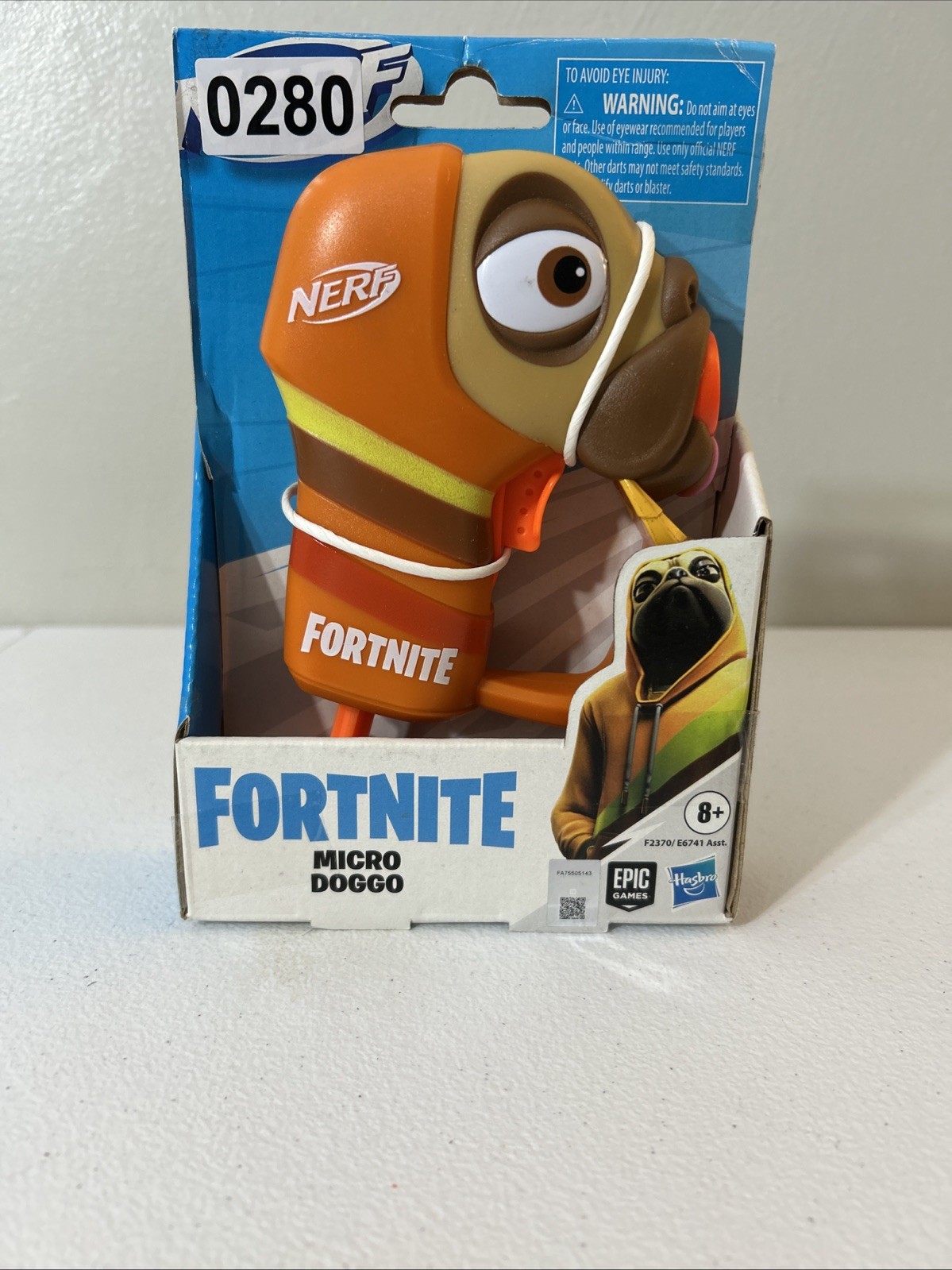 Nerf Fortnite Micro Doggo Mini Dart Firing Blaster Pug w/ 2 Nerf Elite Darts
