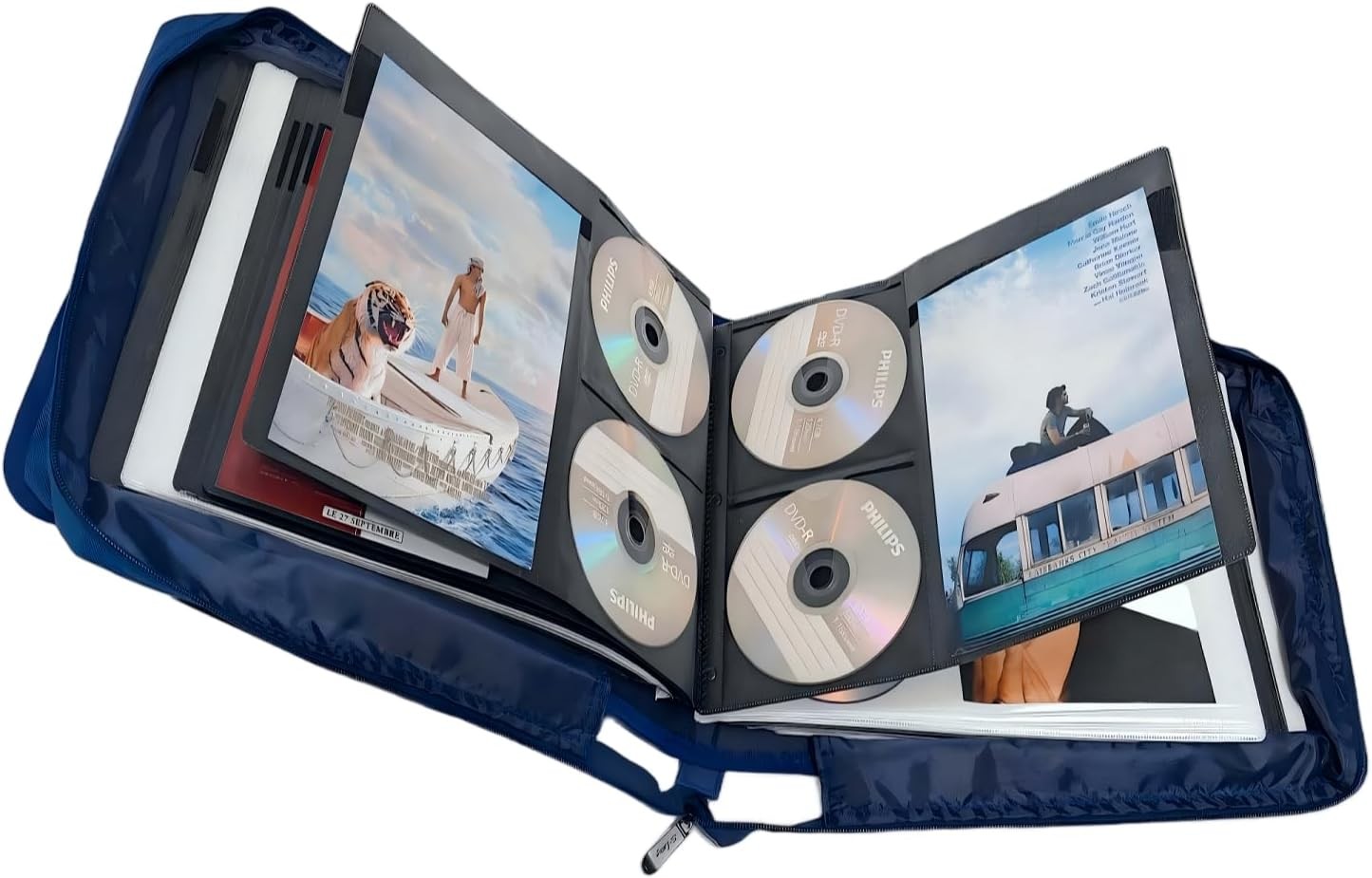 DVD CD Storage Case with Extra Wide Title Cover Pages for 128 cd case, Blue 