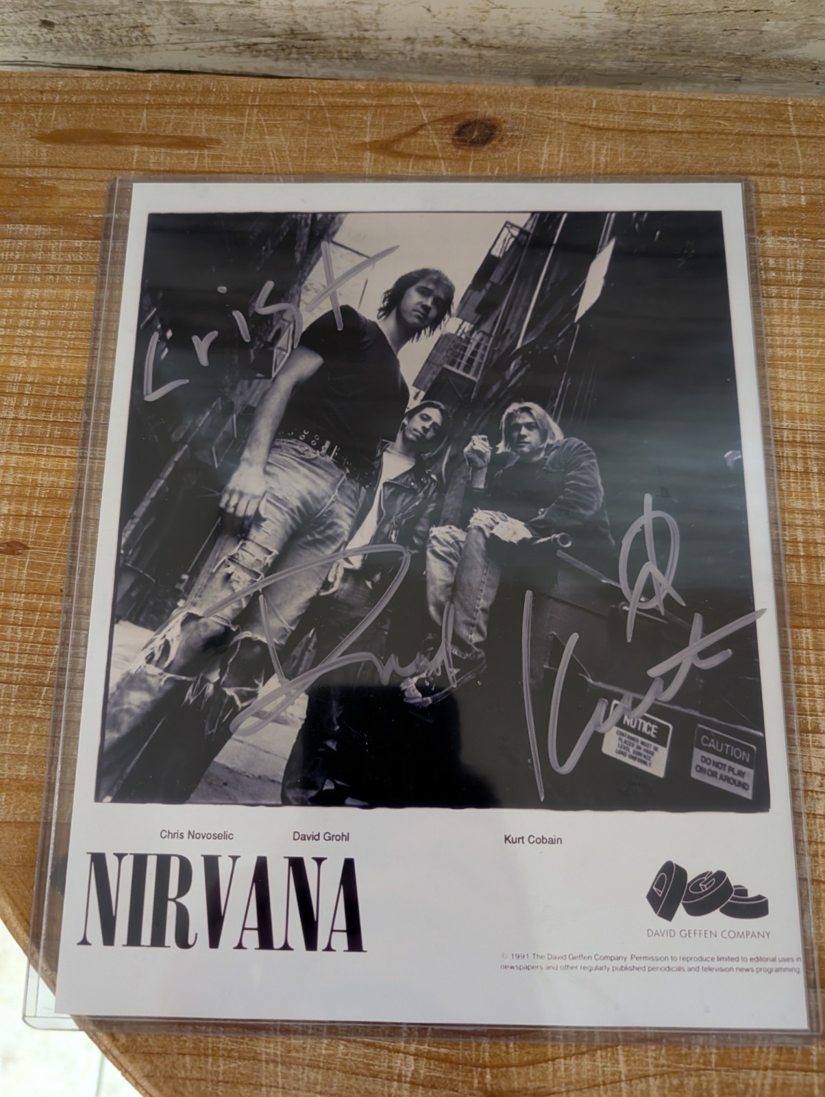 Nirvana Reproduction Autographed Photo Signed by Novoselic, Grohl, Cobain