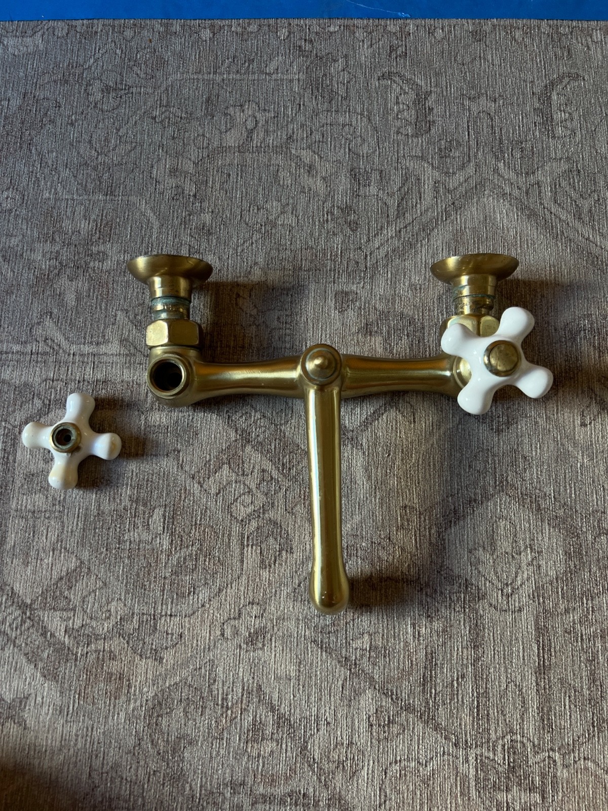 Vintage Brass Wall Mount Bathroom Faucet Cross Handle Antique AS-IS Parts
