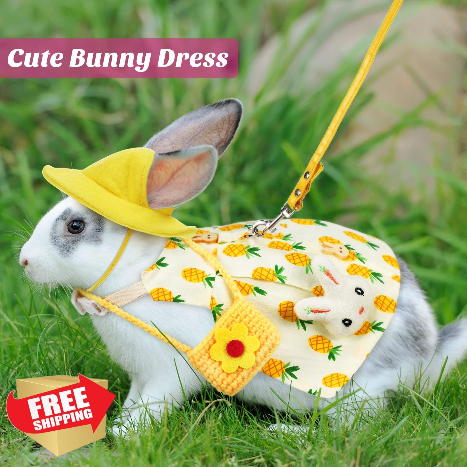 Petjoy Bunny Clothes Set Harness Leash Hat Bag Small Animal