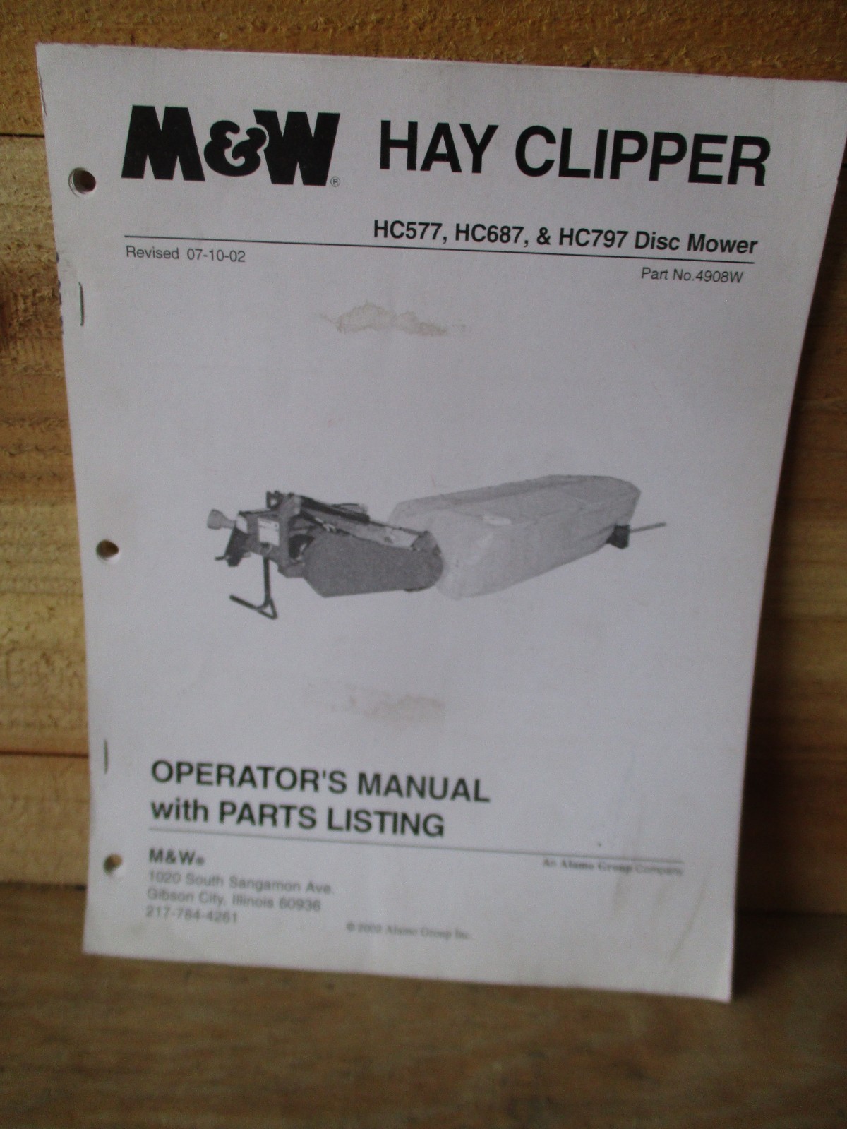M&W HC577 HC687 HC787 Disc MowerOperators/Parts Manual