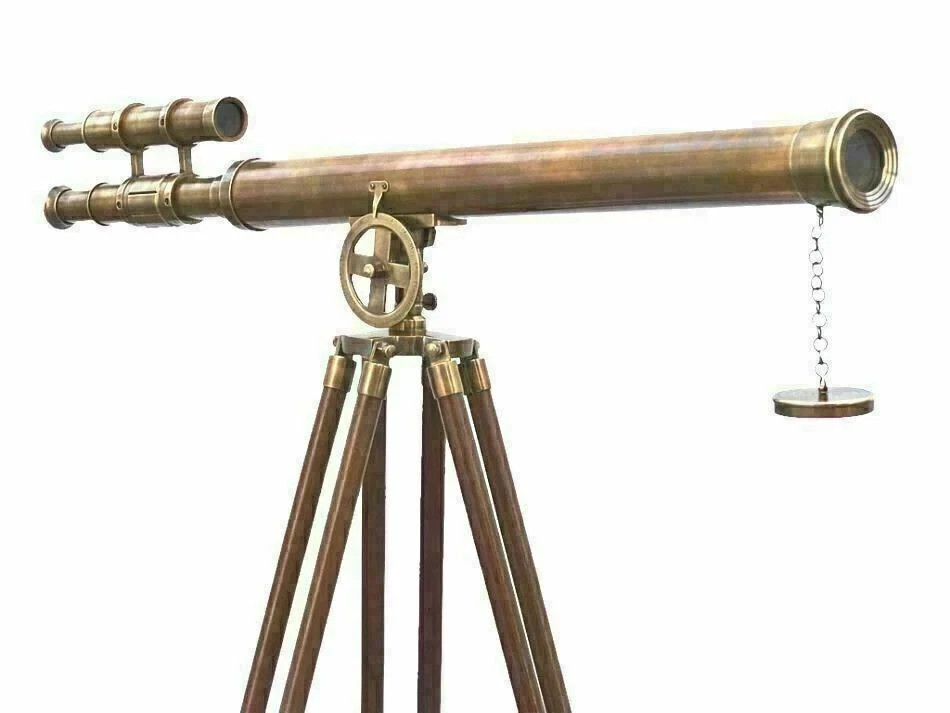 Antique nautical floor standing brass 40inch telescope with wooden tripod