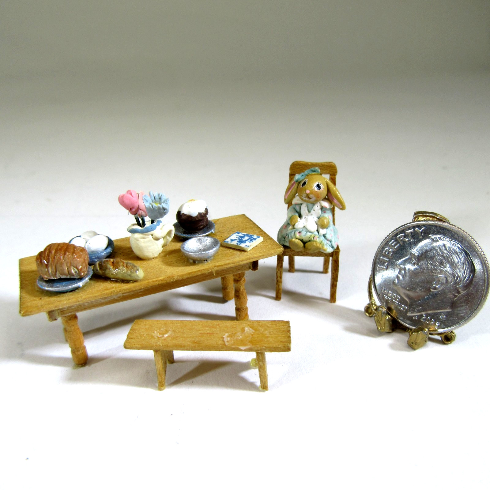 Dollhouse miniature OOAK artisans Louisa Padilla bunny + S. Hoeltze 1:48 kitchen