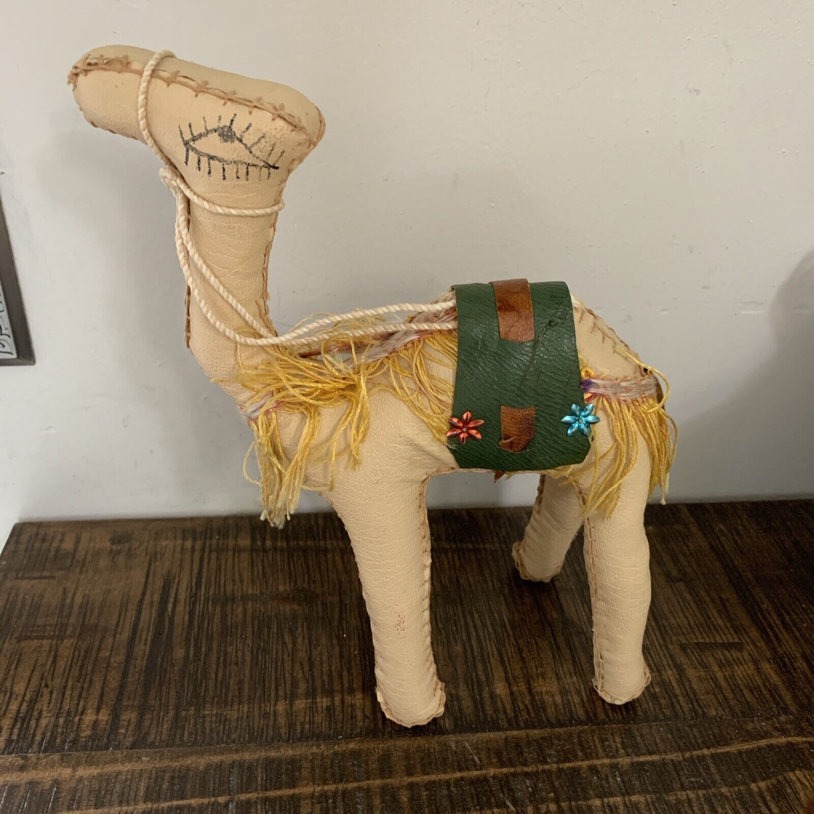 Vintage Leather Wrap Camel Hand Stitched Fringe Sequin Detailed