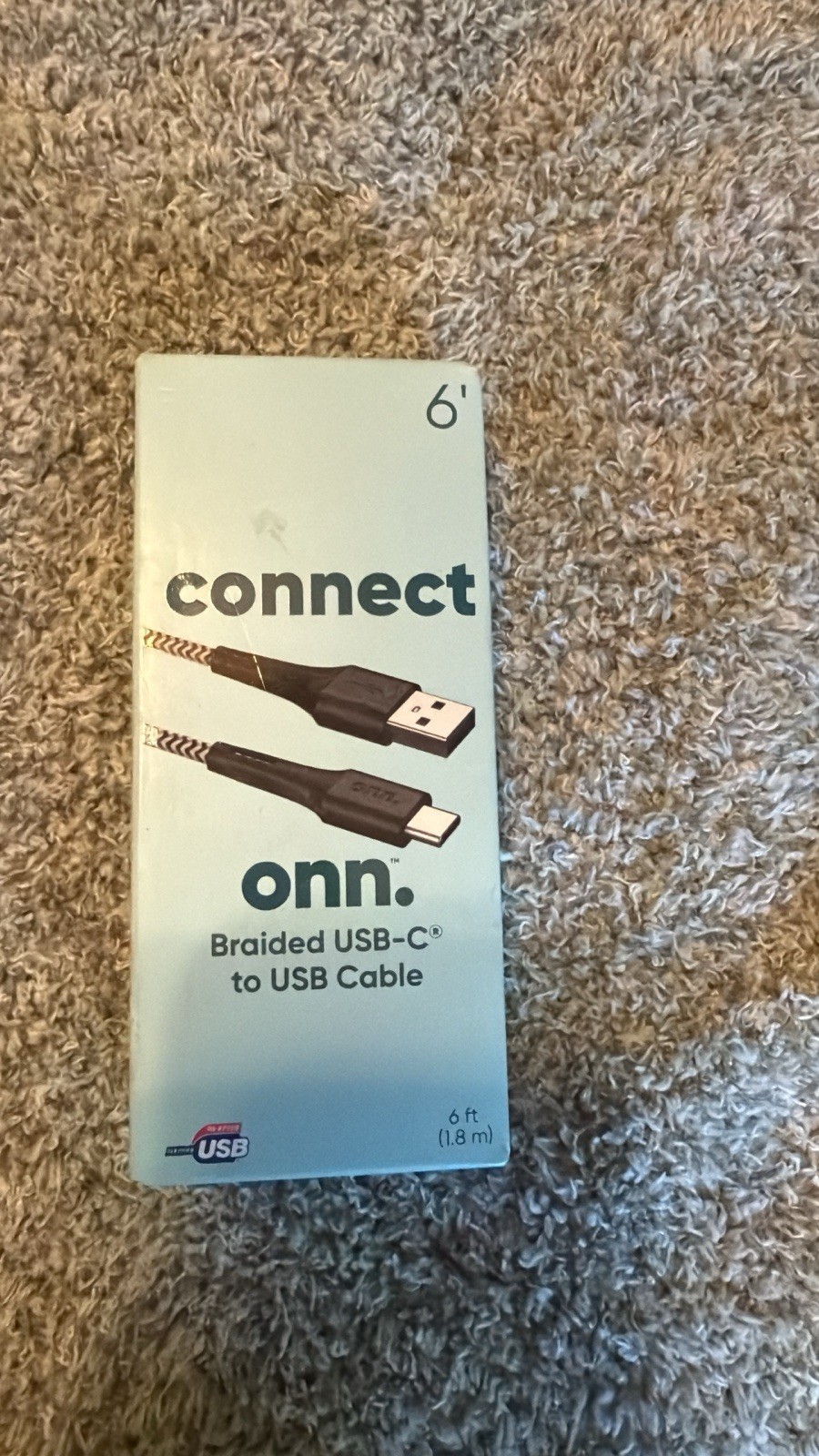 onn. Braided USB Standard Type A Male to USB Type C Male Cable 6 ft Black