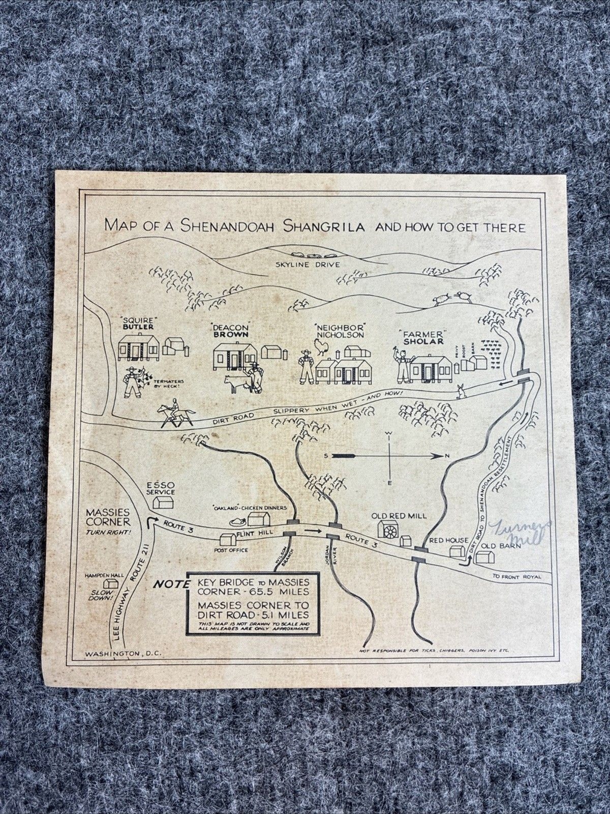 Vintage Shenandoah Shangrila Illustrated Map Skyline Drive Virginia Tourist 6x6